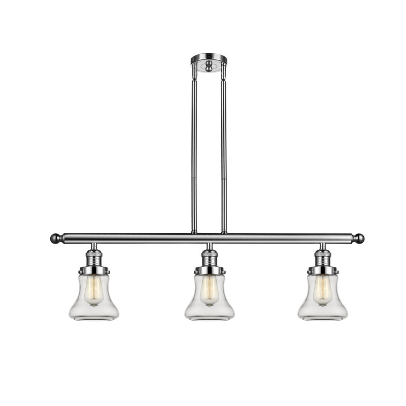 Luminaire suspendu linéaire à 3 lumières pour îlot de cuisine Edda, Nickel poli, Transparent
