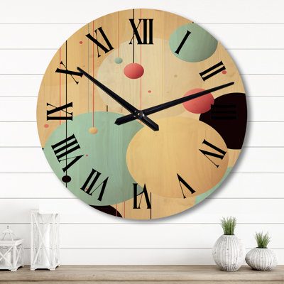 Horloge murale rétro géométrique circulaire en bleu et rose II