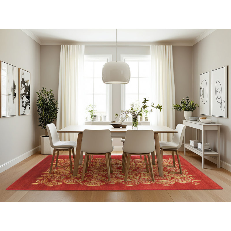Tapis doré / rouge Selvi, Rectangle 7 pi x 10 pi