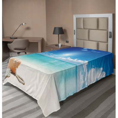 Ambesonne Ocean Top Flat Sheet Seashells Tropical Beach Twin Turquoise and Cream
