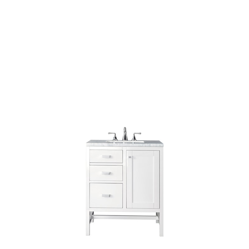 Addison 30'' W Single Vanity, Carrara White, Glossy White, 8" Widespread