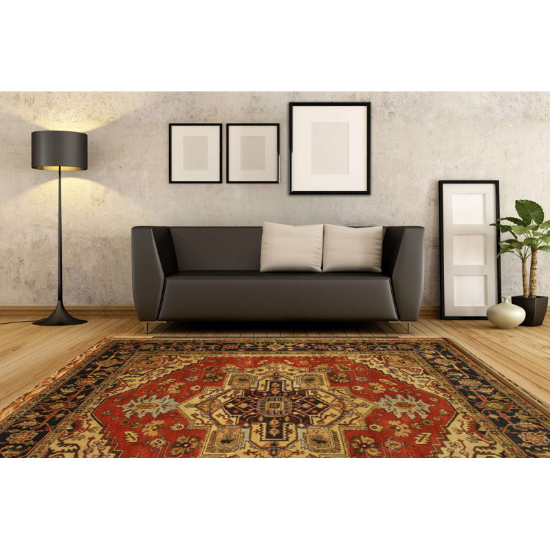Tapis oriental en laine rouge noué à la main, Rectangle 10 pi x 14 pi