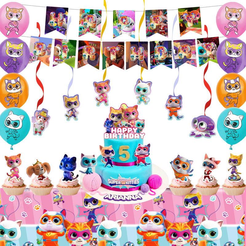 45 pièces ensembles de décorations de fête d'anniversaire Super Kitties Squad
