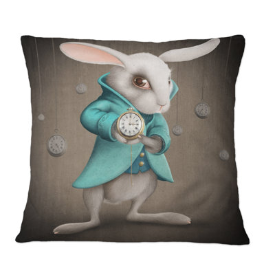 Coussin blanc avec lapin Alice au pays des merveilles - imprimé fantaisie