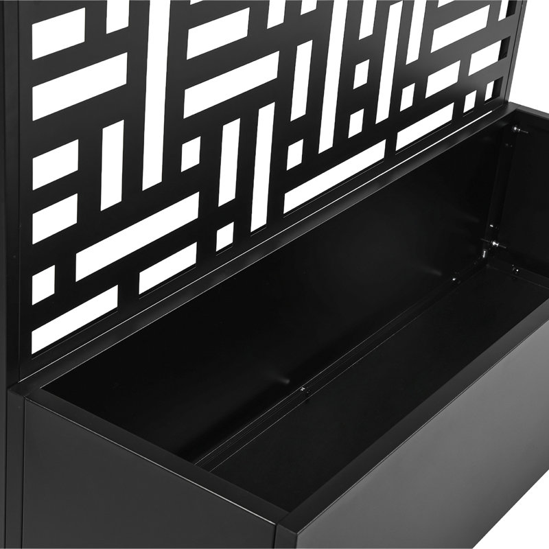 Boîte à fleurs en métal avec treillis et roues Brinley, H 70,8 po x l 35,5 po x P 15,7 po, Noir
