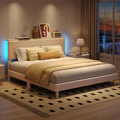 Samiha Upholstered Platform Bed with LED Lighting Headboard 