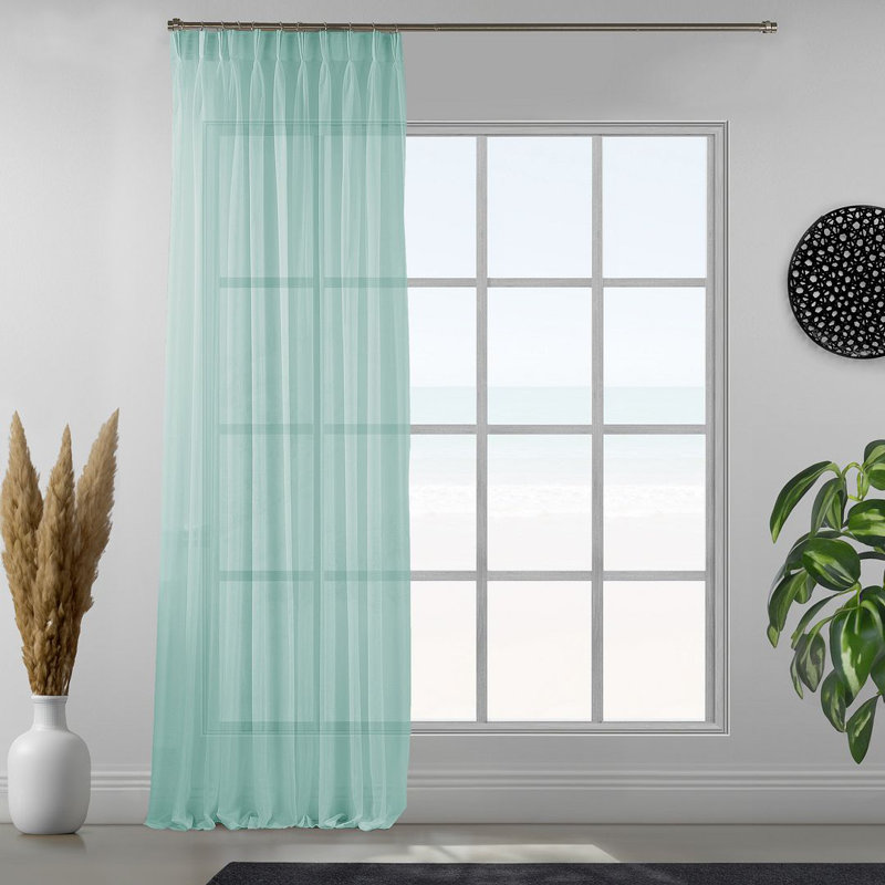 Sheer Single Curtain Panel, Teal Green, 190cm Width x 425cm Drop