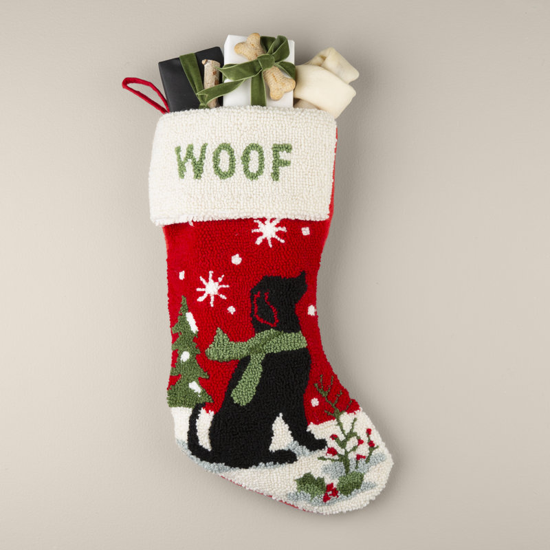 Handmade Hooked Dog Christmas Stocking
