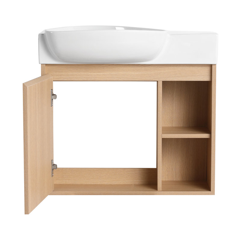 Meuble-lavabo mural de 26 po avec lavabo en céramique et porte à fermeture en douceur Amanda