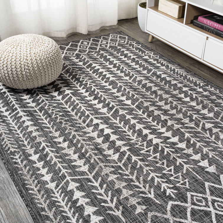 Yosemite Bohemian Geometric Black/Ivory Indoor/Outdoor Rug