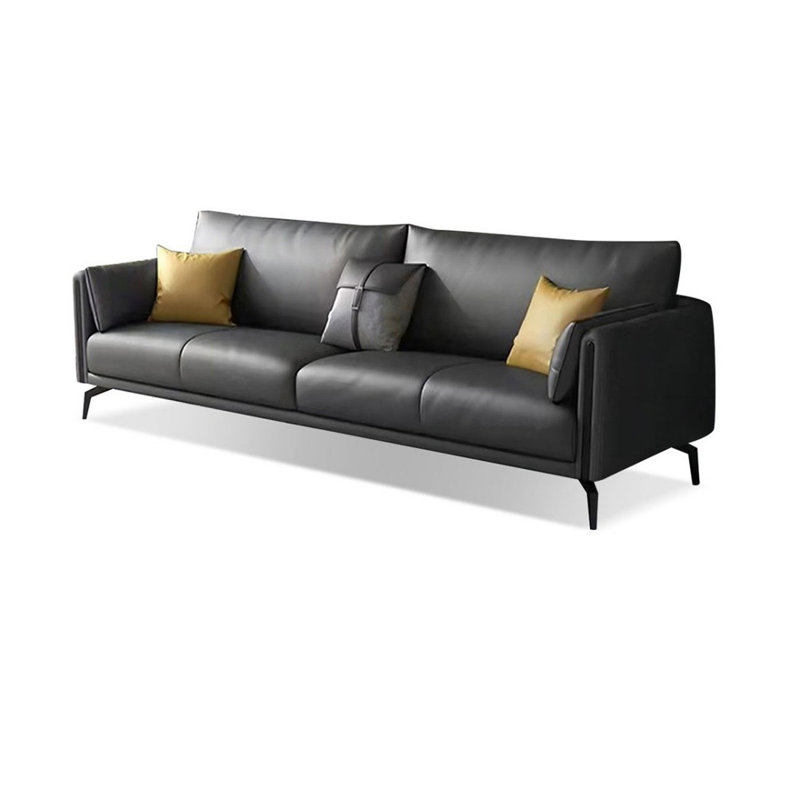 Causeuse-coussin standard en cuir véritable gris foncé, Gris foncé, H 33,86 po x l 86,61 po x P 35,43 po