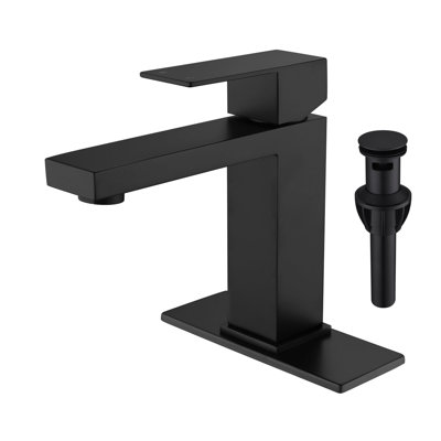 Robinet de lavabo CALBASE Carré noir mat, robinet monotrou à poignée unique avec bonde escamotable et tuyaux d'alimentation