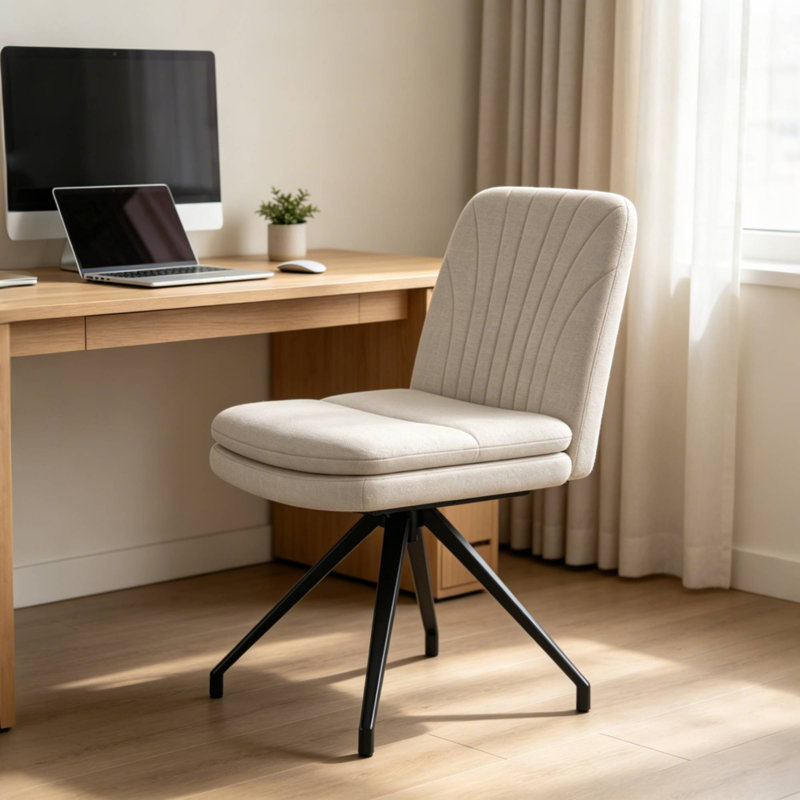 Chaise de bureau moderne Norrin sans roulettes ni accoudoirs convenant au bureau, Beige