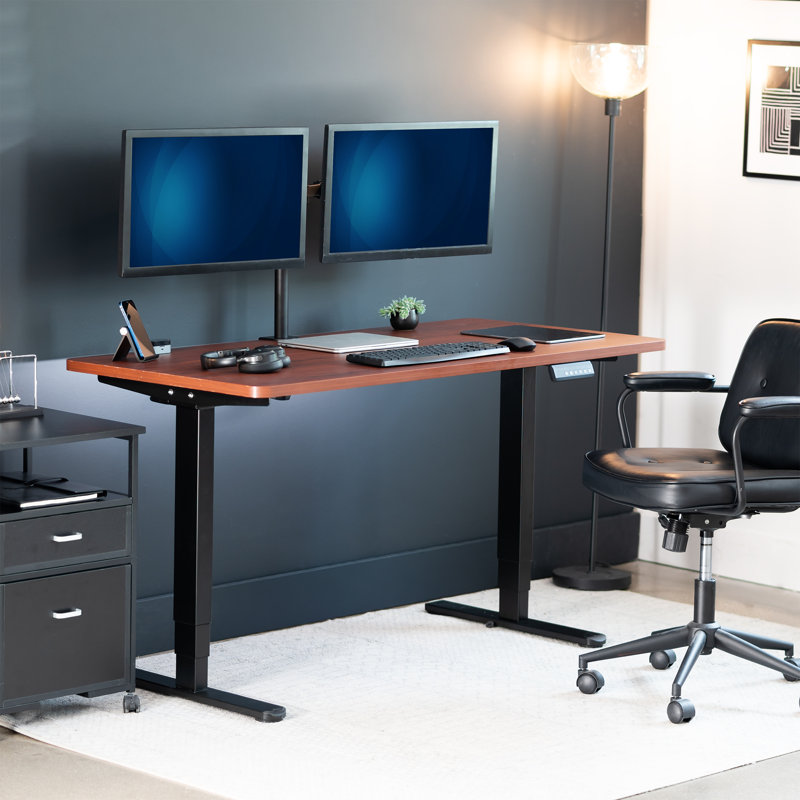 Bureau debout électrique 60 "x 24" VIVO, plateau de table en noyer foncé, structure noire, H 24,6 po x l 59 po x P 23,6 po