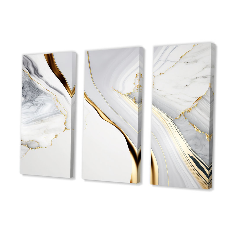 «Abstract Geode Waves Grey IV», reproduction sur toile 3 pièces, H 32 po x l 48 po x P 1 po, Toile tendue
