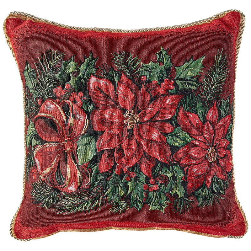 Seasonal Poinsettia Floral Reversible Pillow Cover
