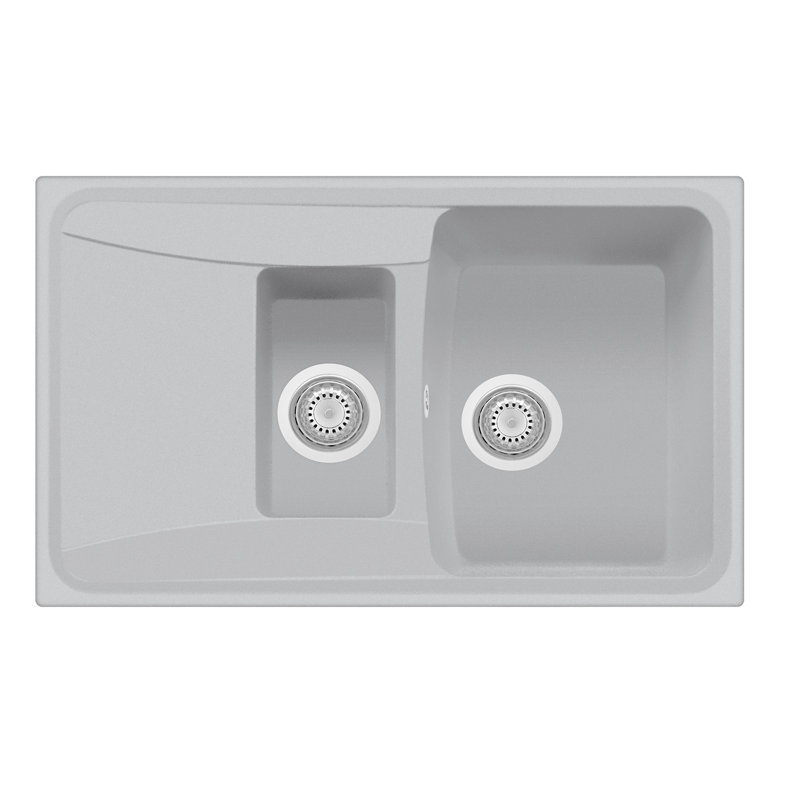 Belfry Kitchen Compton 500mm W Double Bowl Granite Kitchen Sink with 2 Faucet Holes, Aluminium