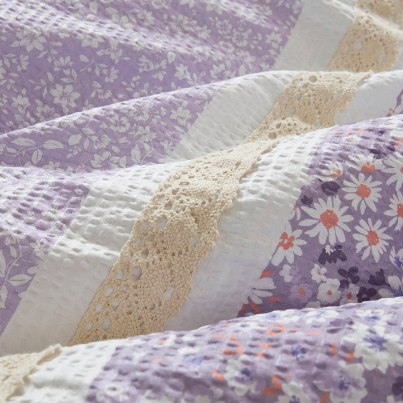 Ensemble de couette 5 pièces en seersucker brodé et imprimé, format King/Cal King