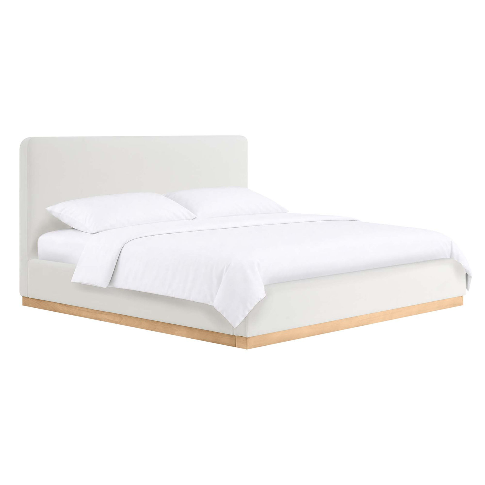 Grounded Upholstered Platform Bed, King, White