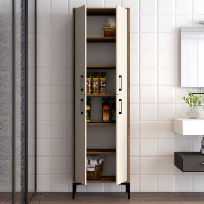 Arvydas Freestanding Linen Cabinet, Off White/Wood