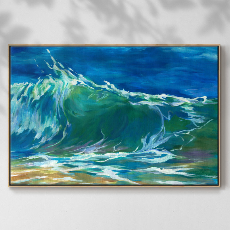 Green Flash encadré sur toile, H 25 po x l 37 po x P 2 po, Bois naturel