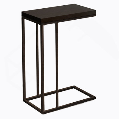 Accent Table, C-Shaped, End, Side, Snack, Brown Laminate, Brown Metal, Contemporary, Modern
