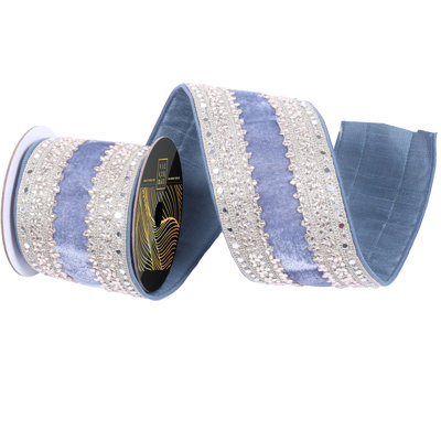 4"x5yd Denim Blue Velvet Champagne Jewel