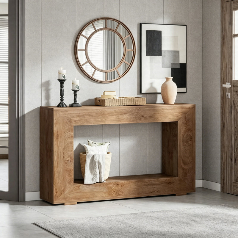 Console de 47 po de style campagnard, canapé d'entrée en bois rustique avec rangement, table d'appoint étroite pour le couloir