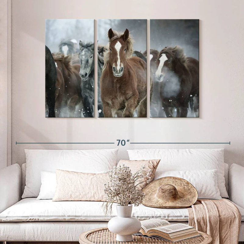 Chevaux en hiver, H 32 po x l 50 po