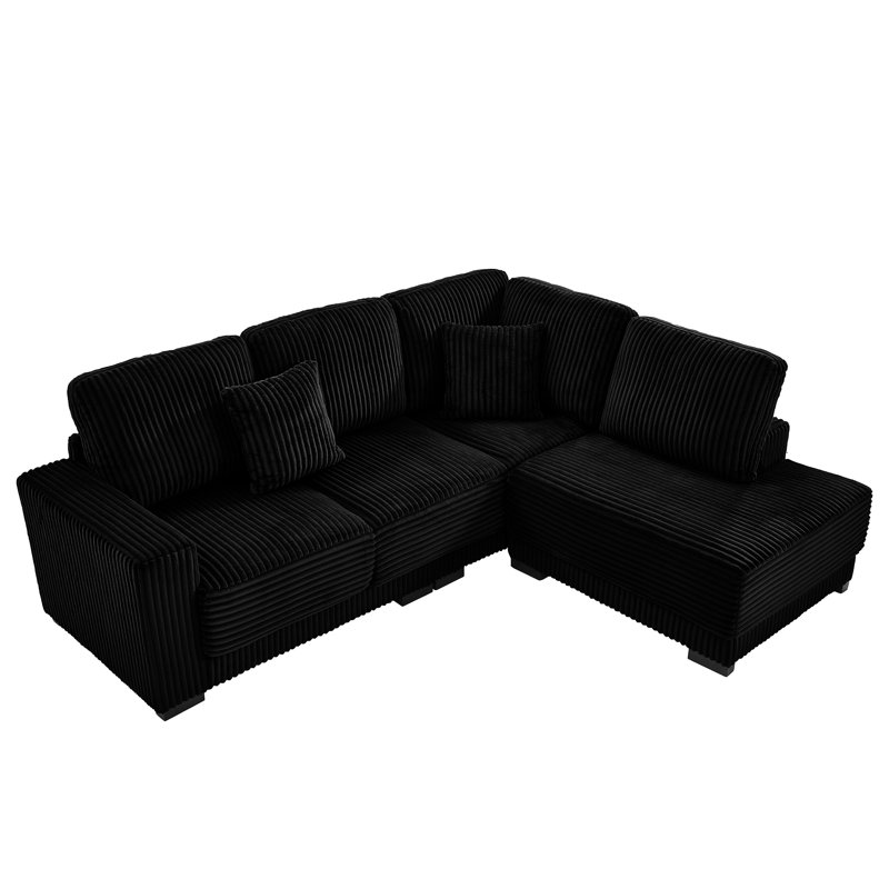 Black Corduroy Sectional Sofa, Black Corduroy 