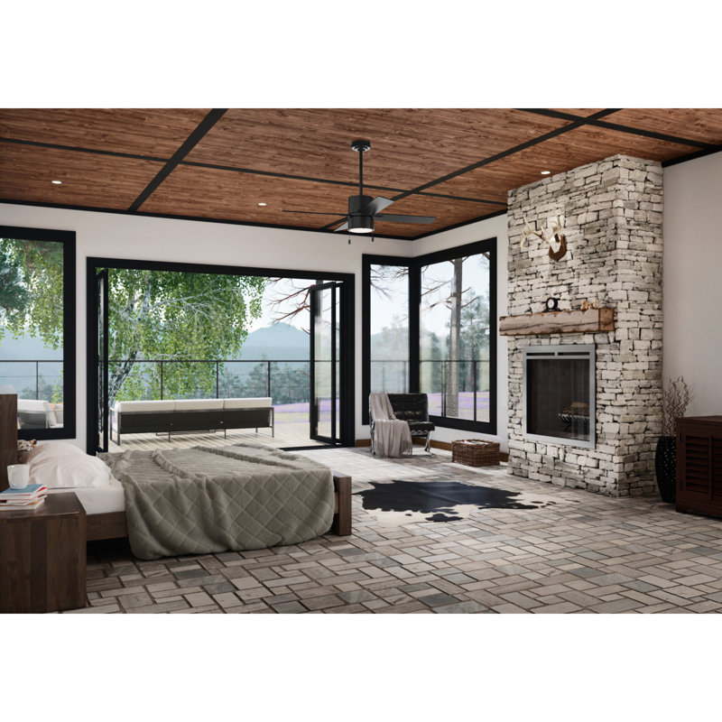 Beck 52" 4 - Blade Standard Ceiling Fan with Lights and Pull Chains, Matte Black