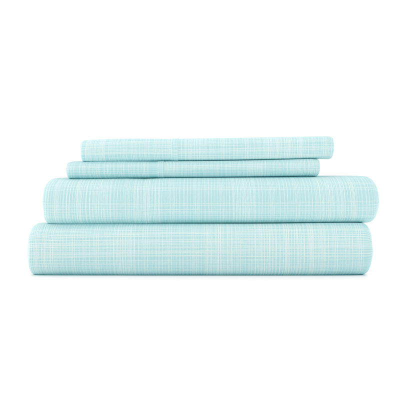Simply Soft™ Thatch Pattern Microfiber Sheet Set, Queen Sheet Set with Fitted Sheet and 2 Pillowcase, Aqua