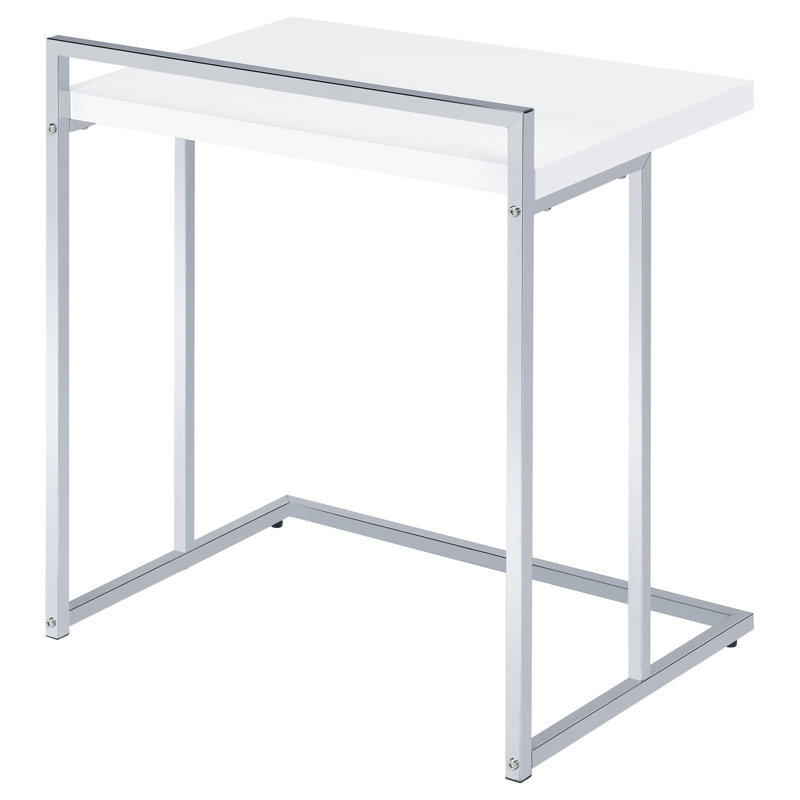 White High Gloss Rectangular Top Snack Table With Metal Legs, White
