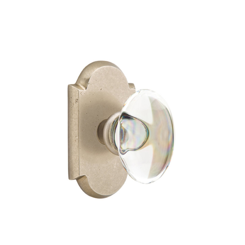Ensemble de boutons de passage Emtek avec rosette et bouton de verre Hampton # 1 Sandcast, Cascade bronze blanc