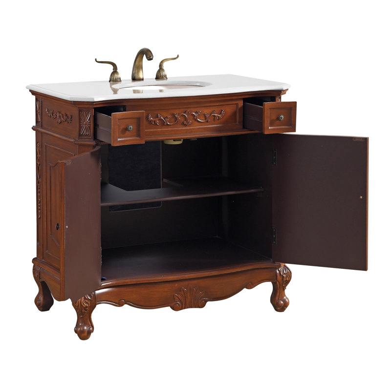 Ensemble de meuble-lavabo simple Lunette, Teck, Ivoire blanc, 36"