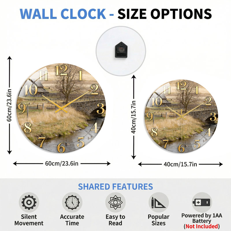 Horloge murale en verre, 40 x 40 cm (15,7 x 15,7 pouces)