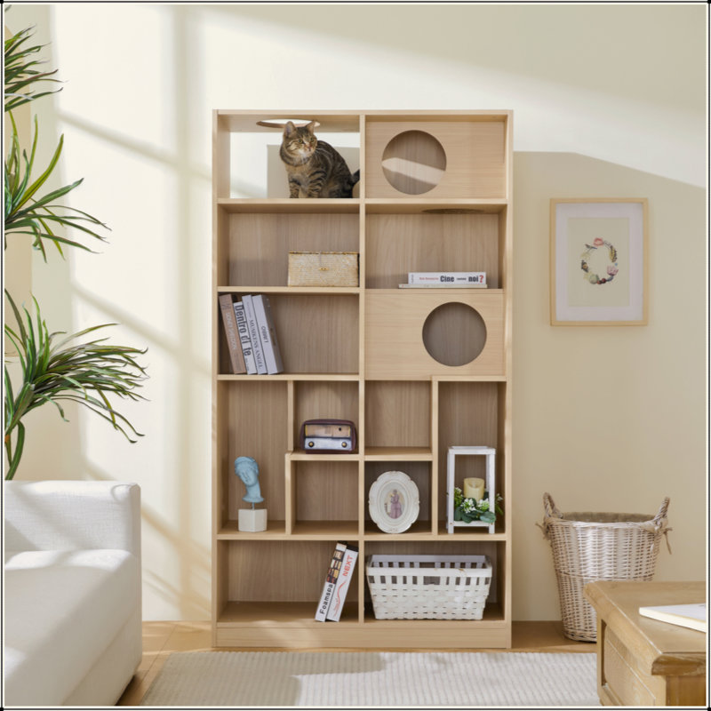 Bibliothèque pour chat moderne 2 en 1, étagère à chat avec rangement, bac à litière pour chat
