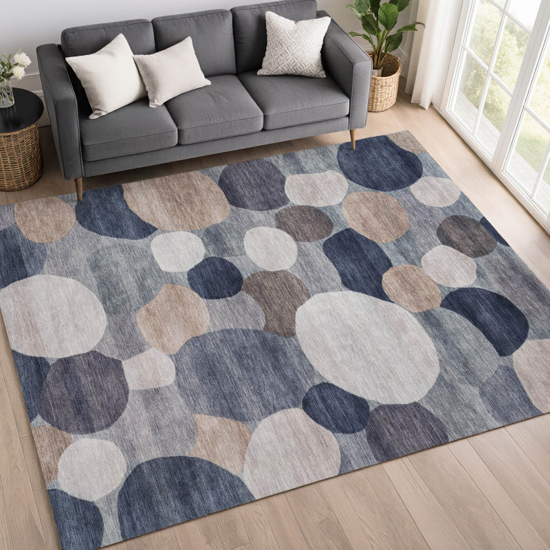 Tapis à pois Premium lavable à la machine AMF2375 Mayfield, Bleu, 5 pi x 7 pi 6 po