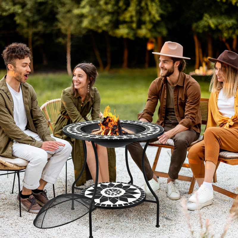 Table de salle à manger 30 po avec foyer d'extérieur multifonction 30 po - Brûleur à bois, seau à glace de patio, tablette de rangement pour barbecue délicieux, feu de camp, camping 31, moments inoubliables