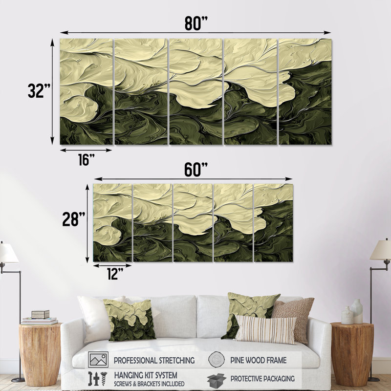 Chaplin - reproduction d'art abstrait - art mural moderne sur toile 5 pièces, H 32 po x l 80 po
