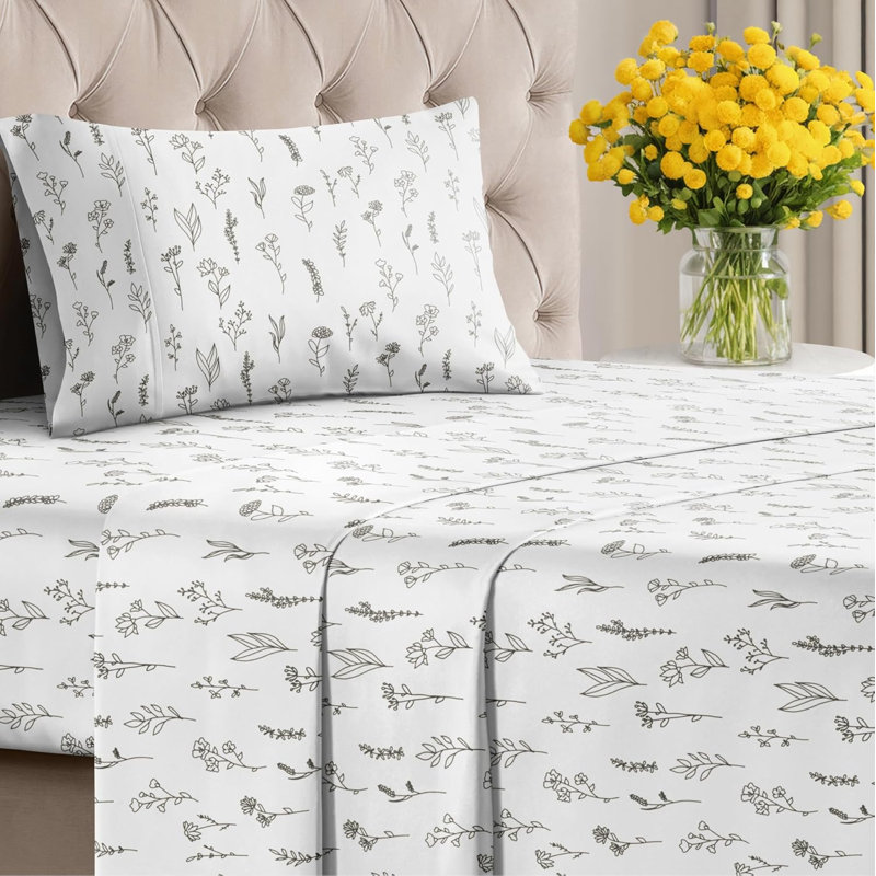 4 Piece Floral Sheet Set Premium Cooling, Soft & Wrinkle Free Bed Sheets – Ultra Soft Microfiber Luxury Bedding Set