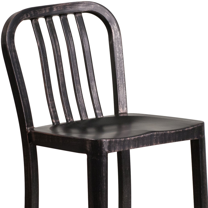 Tabouret de bar d'intérieur et d'extérieur de qualité commerciale avec dossier à lattes verticales, Noir clair