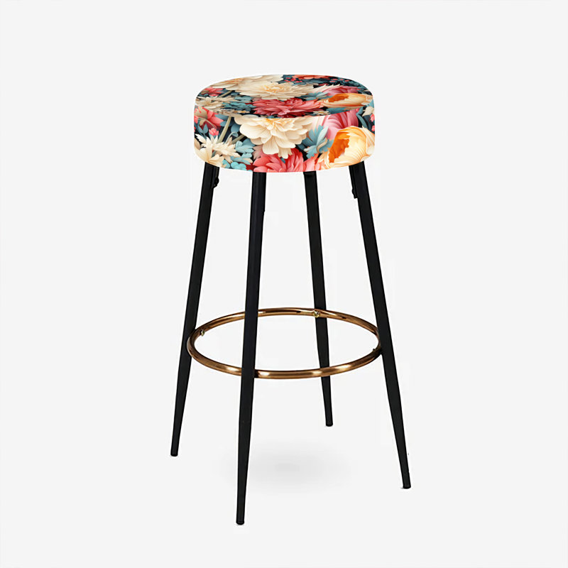 Ensemble de 2 tabourets de bar fantaisie à motif de pivoines botaniques