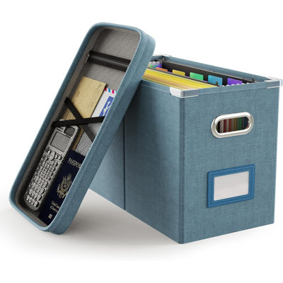 File Organizer Box with Lid, Hanging Filing File Box with Mesh Pocket
