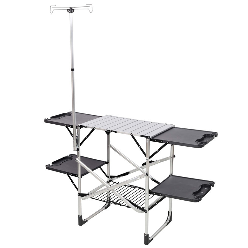 Table de cuisine de camping pliante - Station de cuisson extérieure portable avec plateau résistant à la chaleur, 4 tables d'appoint, support de rangement et lampadaire pour les pique-niques et les voyages de camping （Table seulement）