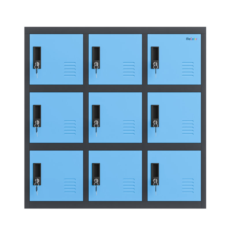 Metal Locker Cabinet with 9 Doors Lock Latch, Blue