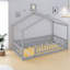 Lit simple moderne en bois avec clôture et toit, style maisonnette pour enfants