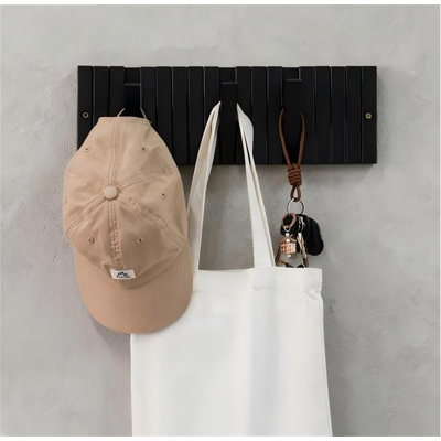 17-Inch Wall-Mounted Coat Rack With 9 Retractable Hangers, Key Holder, Decor