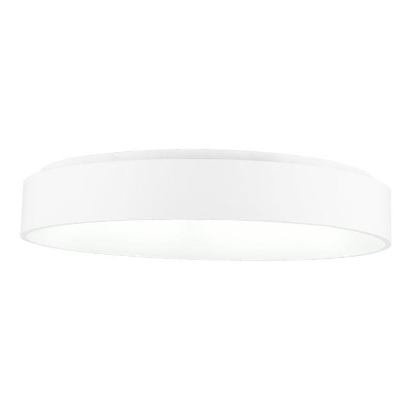 24" White Flush Mount Light for Living Room, Bedroom – Integrated LED with Dimmable Downlight – Modern Drum Design, Low-Profile for 8-10’ Ceilings