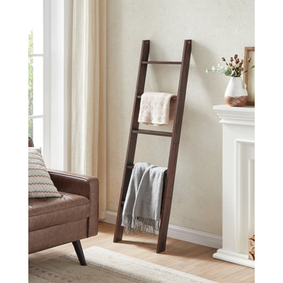 Blanket Ladder Decorative Farmhouse For The Living Room, 5-Tier Ladder Shelf, Ladder Rack For Storage And Decor, Maroon Brown
